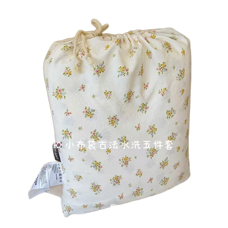 韩国小布袋四件套古法斜纹水洗棉加厚碎花被套云柔棉套件床上用品|undefined