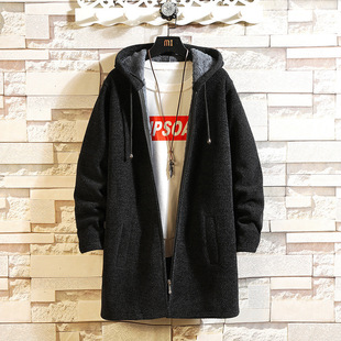 Autumn and Winter New Style Velvet Thickened Men's Chenille Knitwear Large Size Windbreaker Mid-Length Hooded Jacket Knitwear