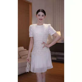 2057轻奢小香风白色蕾丝连衣裙女夏千金风气质名媛礼服短裙2057