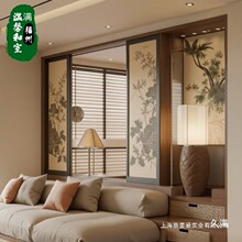 推拉门宋代美学屏风竹叶移门实木吊滑门茶舍酒馆背景墙折叠隔断门