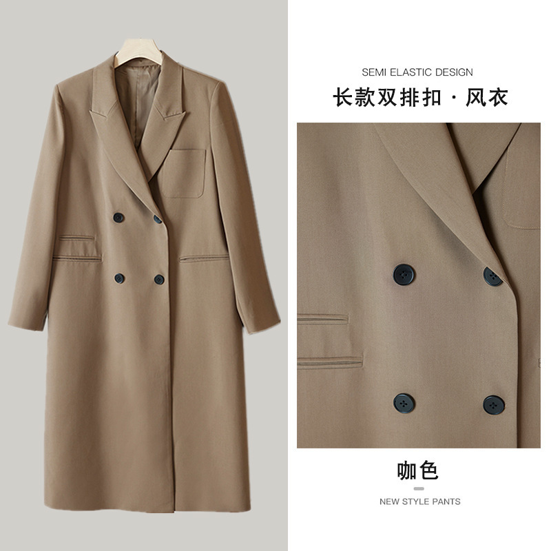 休闲微胖mm英伦复古宽松大码中长款西装过膝风衣外套女秋|undefined
