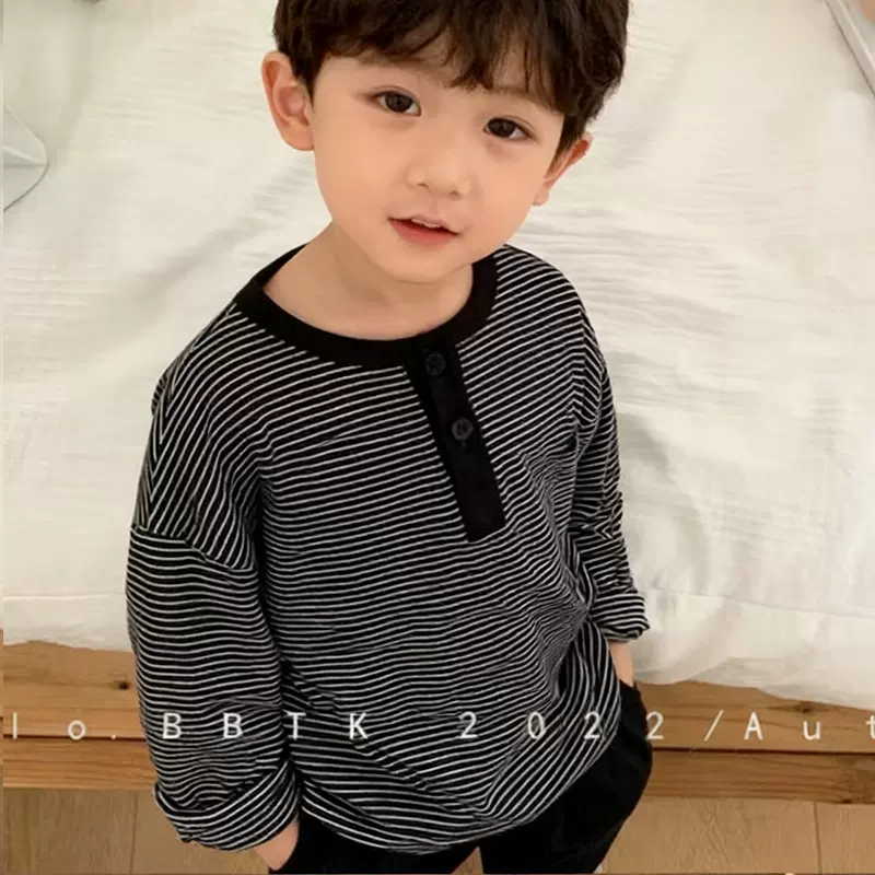 秋季新款儿童打底衫男童长袖T恤女童打底衣条纹上衣童装批发