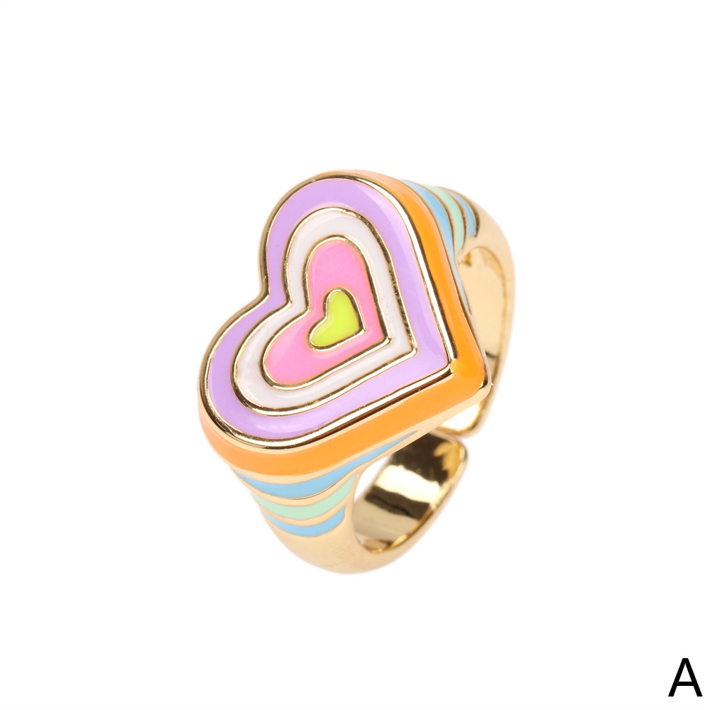 Candy Color Love Enamel Ring Female Fashion Design Drop Oil Forefinger Ring New Fashion Factory In Stock display picture 20