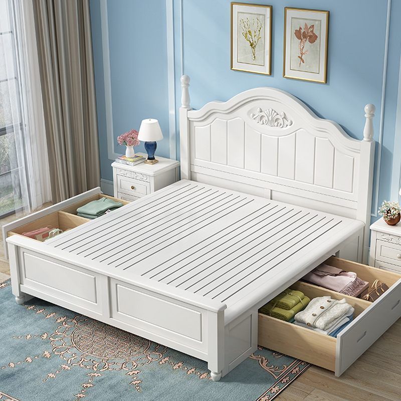 Korean -style white solid wood bed American color princess bed 1.8/1.5/1.35/1.2m children's storage high box bed