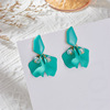 Earrings, enamel flower-shaped, translucent shading, flowered