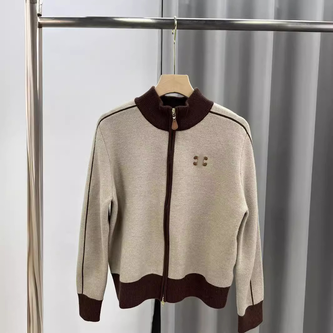 가을과 겨울 2024 새로운 소녀 스타일 컬러 매칭 칼라 스웨터 캐주얼 올 매치 연령 감소 지퍼 니트 카디건 재킷