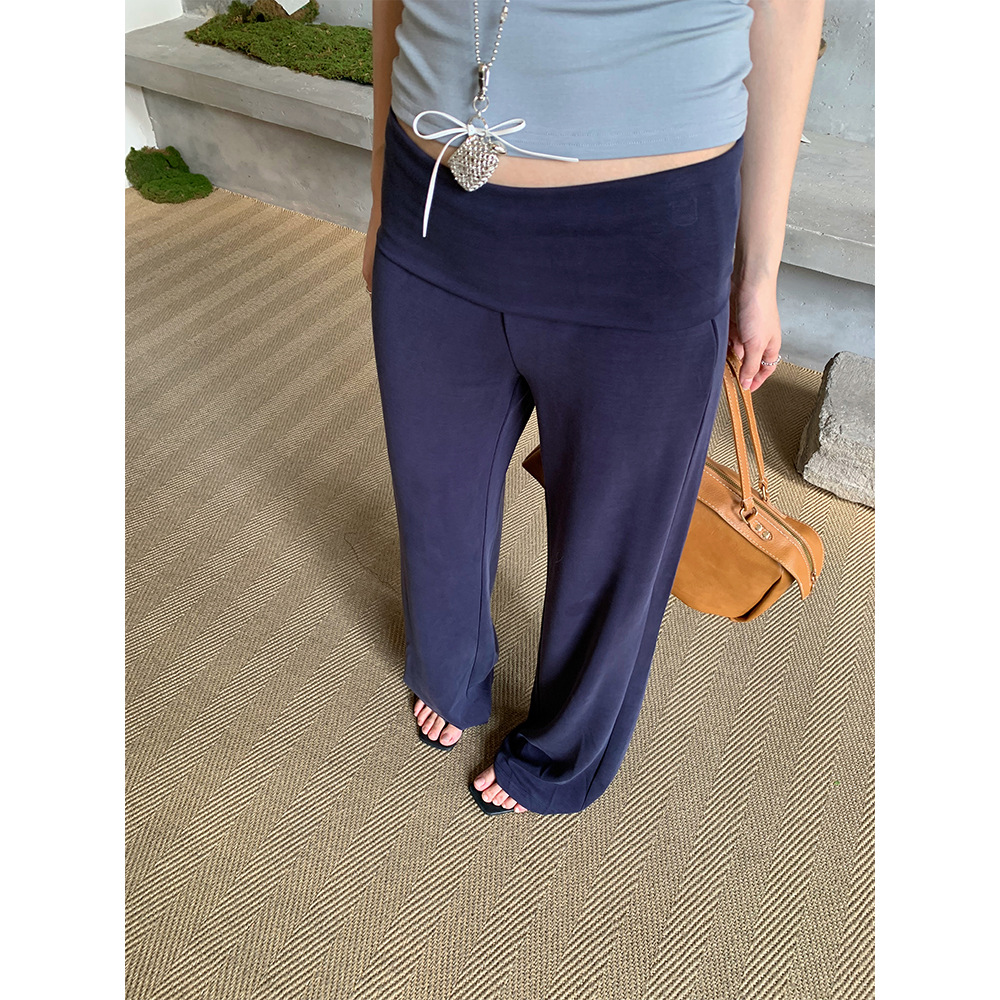 Yuyi New 2025 Summer Flip-Waist Design Casual Pants Women's Pure Color Versatile Straight Pants Women's C88120