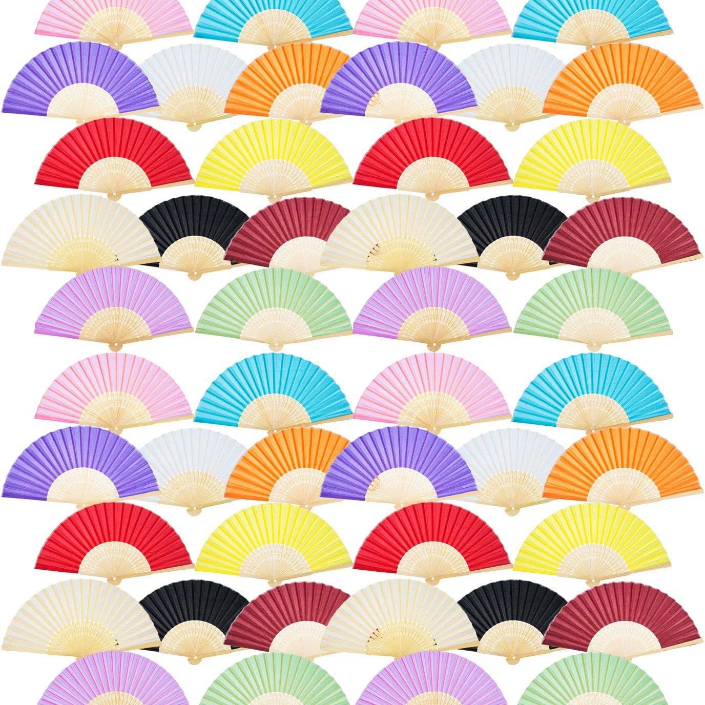 Hay en stock transfronterizo llanura de la boda plegable ventilador de tela llano ventilador de tela de color caramelo 24 colores opcionales