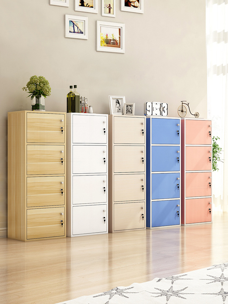Balcony Storage Cabinet with Lock, Small Cabinet, Free Combination Grids Cabinet, Simple Floor-Standing Bookcase, Children's Storage Cabinet with Door