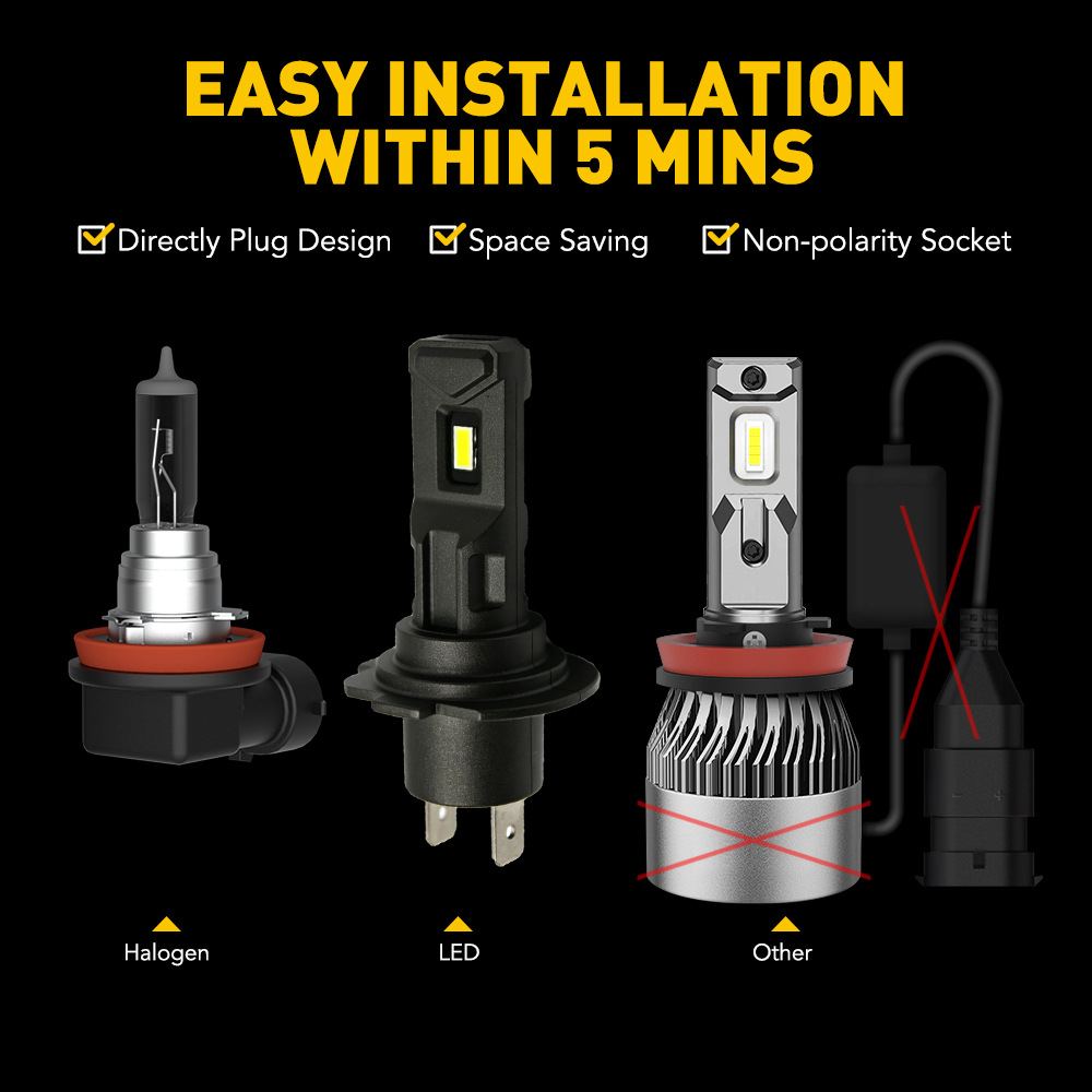 Fanless Direct Plug-in LED Car Headlights High Brightness Front Lights 3800K 4500K Factory Direct Supply