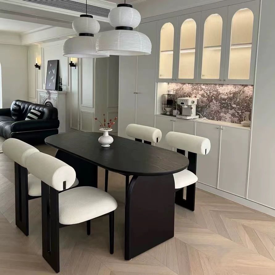 Second-Hand Dining Table Designer Solid Wood Black Oval Small Apartment Negotiation Dining Table French Home Dining Table and Chairs Table