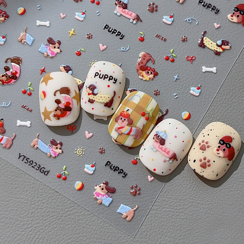 Jelly Dachshund Dog Nail Art Stickers Cute Cartoon Cake Cherry Love Bow DIY Nail Decoration Stickers