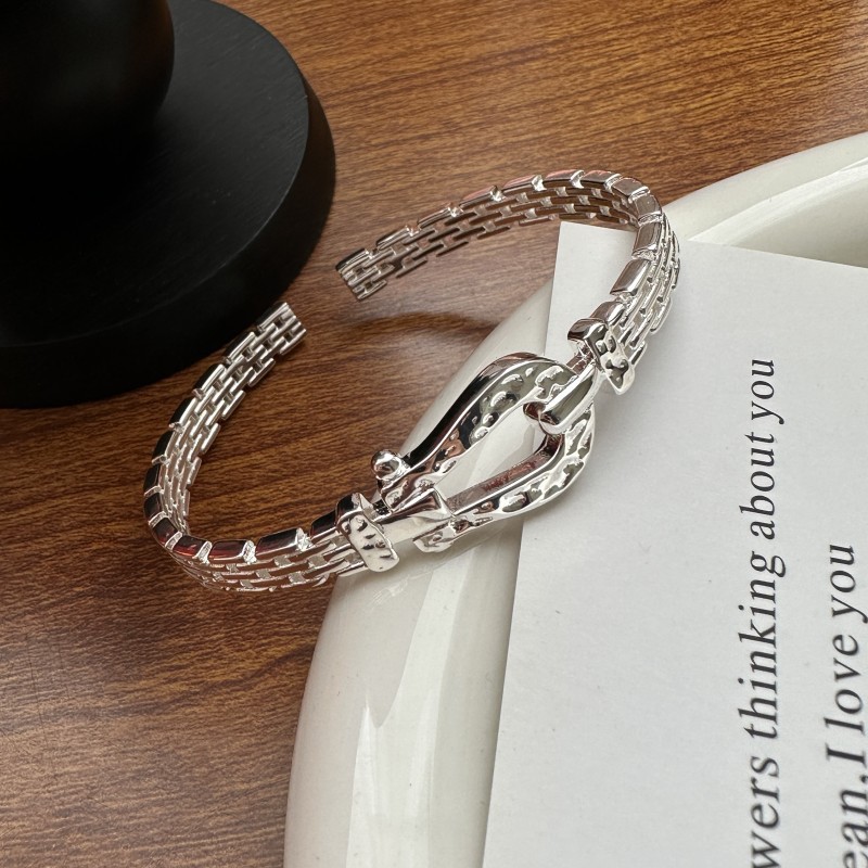 S925 Sterling Silver Korean Style Niche Design Horseshoe Texture Bracelet Korean Style Fashion Texture Bracelet