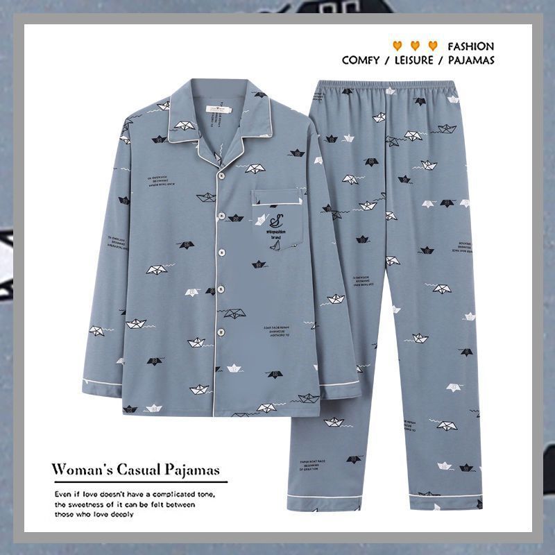 100% algodón de mediana edad de los hombres jóvenes pijamas de los hombres verano primavera y otoño invierno cardigan manga larga papá ropa suelta