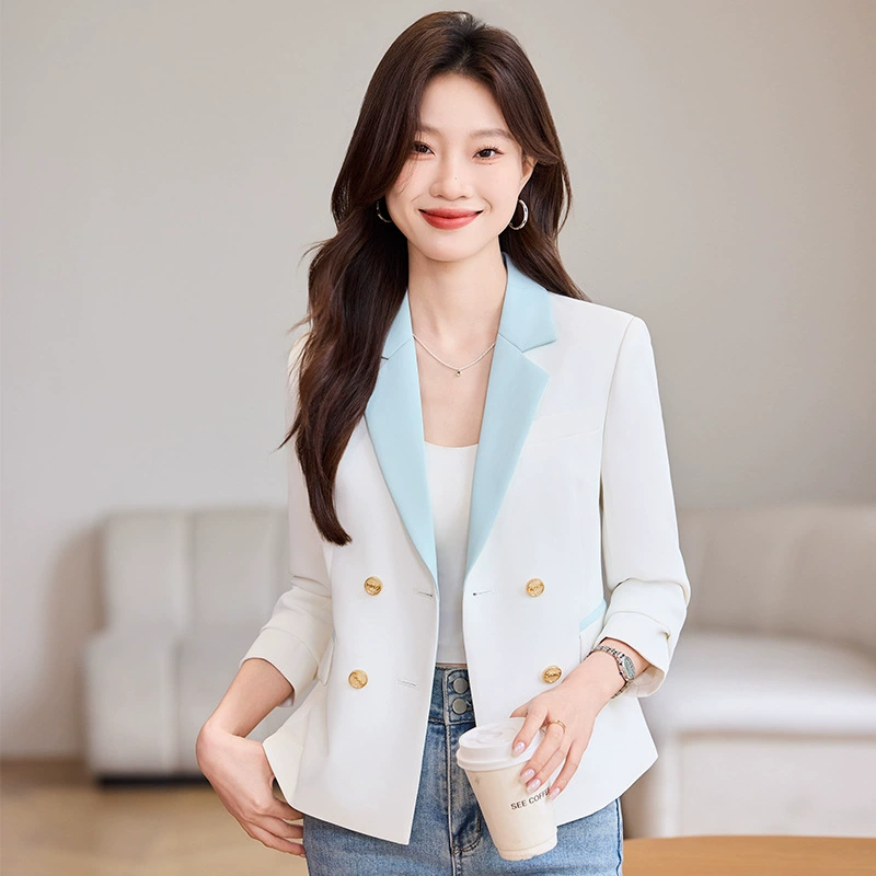 Autumn demi-season fashionable blue short classic suit jacket, Korean style, high-quality style
