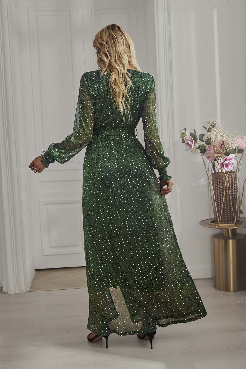 Sequin Spliced Mesh Adjustable Strap Dress