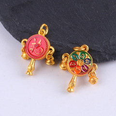 新款啞金滴油撥浪鼓轉運福六字真言配件吊墜diy手鍊繩飾品材料批