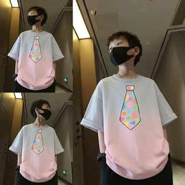跨境儿童夏季短袖T恤新款中大童休闲渐变半袖上衣宽松韩版亲子装