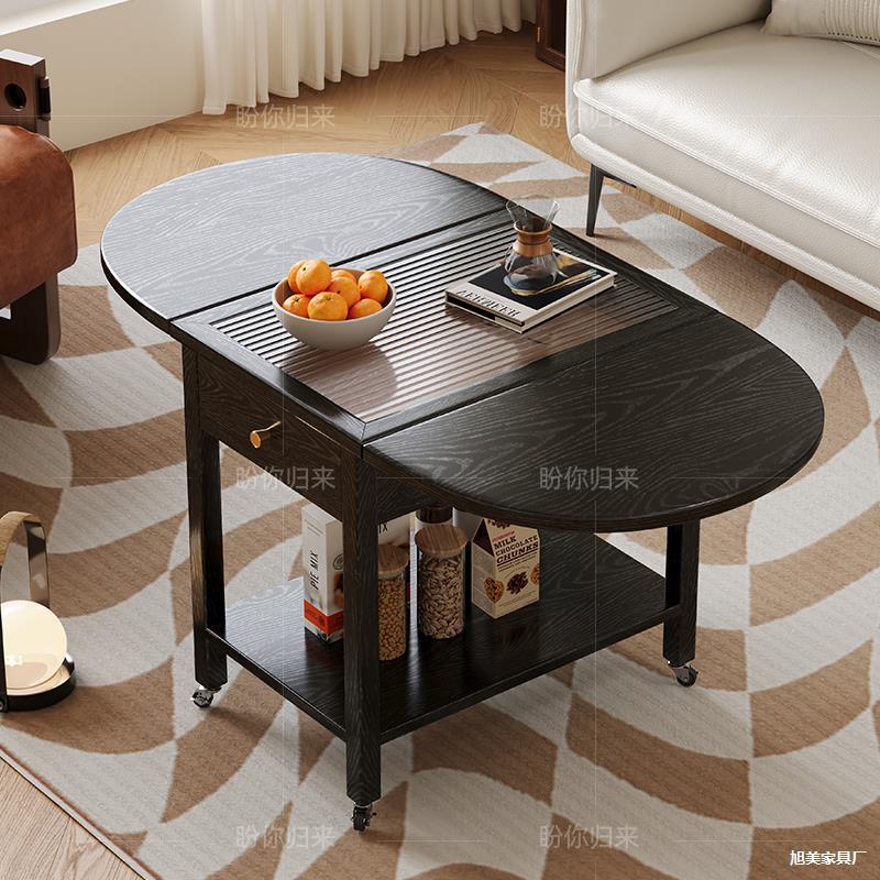 Solid Wood Side Table, Sofa Side, Movable Multi-Functional Coffee Table, Antique Style Trolley Storage Rack, Foldable Small Dining Table