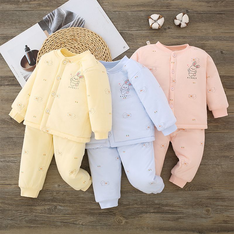 新生儿夹棉分体套装婴儿保暖衣套装新生儿衣服秋冬宝宝薄棉两件套