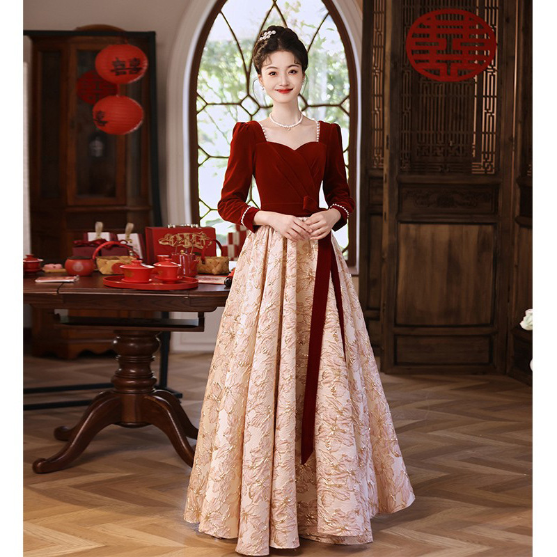 Burgundy evening dress