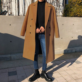 2025 Korean Woolen Outwear Men's Mid-Length Korean Style British Windbreaker Winter Thick Japanese Style Lapel Woolen Outwear