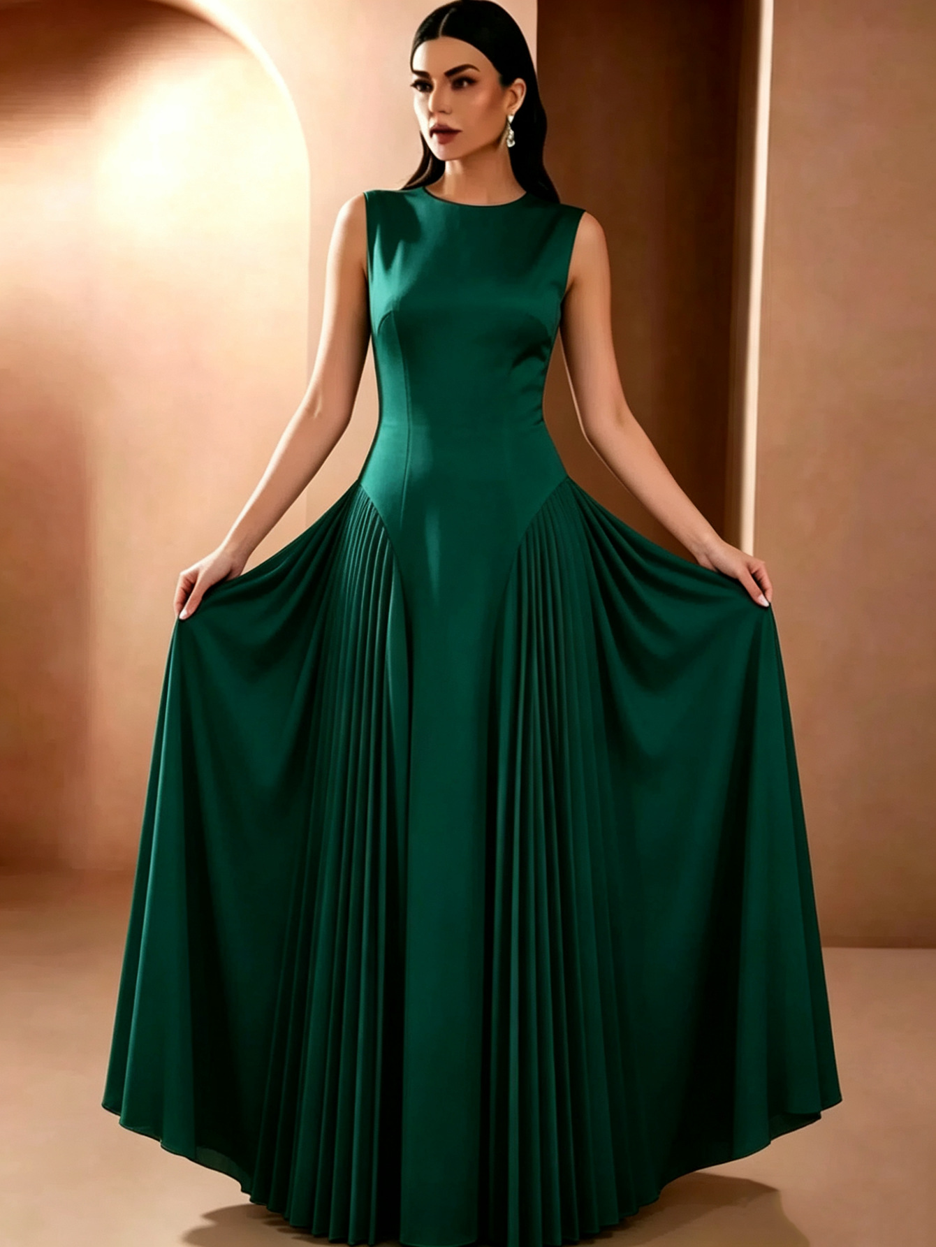 931W Europa y Estados Unidos plegado transfronterizo nuevo vestido largo blanco sexy elegante fiesta de bodas vestido de dama de honor sin mangas