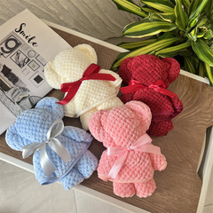 菠蘿格小熊毛巾珊瑚絨 金店銀行贈品伴手禮回禮滿月禮喜鋪34*74cm