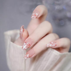 純欲小清新小花長款美甲成品穿戴式假指甲可拆卸甲片穿戴甲X77