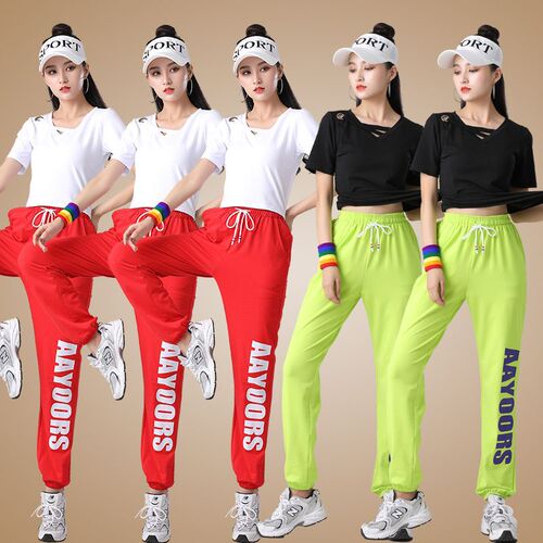 Tingziyi square dance clothing new suit cotton long and short waist T-shirt fitness sports casual dance clothing for women