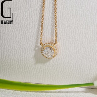 K Gold Best-Selling Classic Round 1 Carat D Color Moissanite Necklace Women's High-End Neck Accessories Versatile Daily