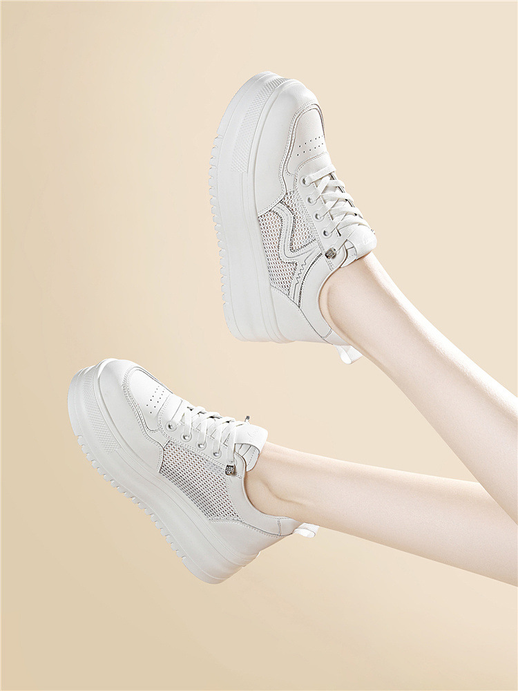 Giày sneaker nữ đế dày bánh xốp trắng phong cách mới xuân hè, đế mềm thoáng khí — 6077 Trắng, 6077 Bạch quả chi tiết 13