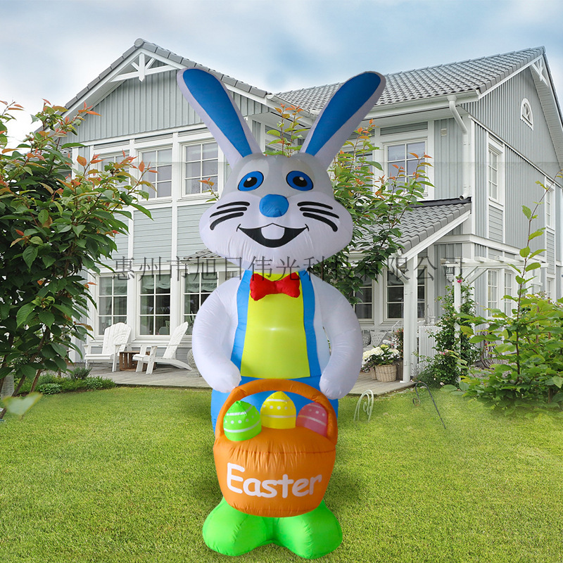 12ft大型户外节庆布置道具充气模型 3.6米复活节提花篮兔子气模