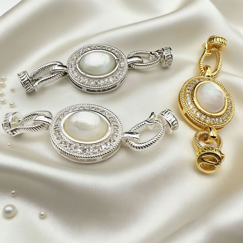18K Real Gold Electroplated DIY Mother-Of-Pearl Necklace Pearl Clasp Sweater Chain Double Clasp Button Pattern Connector Bracelet Necklace Clasp 18K Real Gold Electroplated DIY Mother-Of-Pearl Necklace Pearl Clasp Sweater Chain Double Clasp Button Pattern Connector Bracelet Necklace Clasp