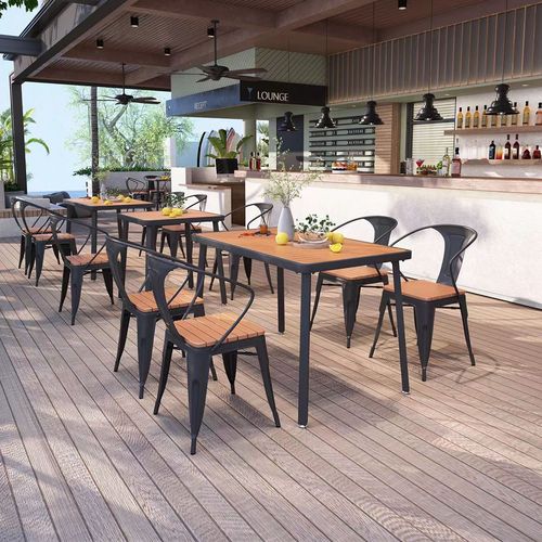Outdoor Garden Balcony Waterproof Sunproof Anti-Rust Wood Chair and Table Set Outdoor WPC Outdoor Decks Courtyard Leisure Chairs and Tables