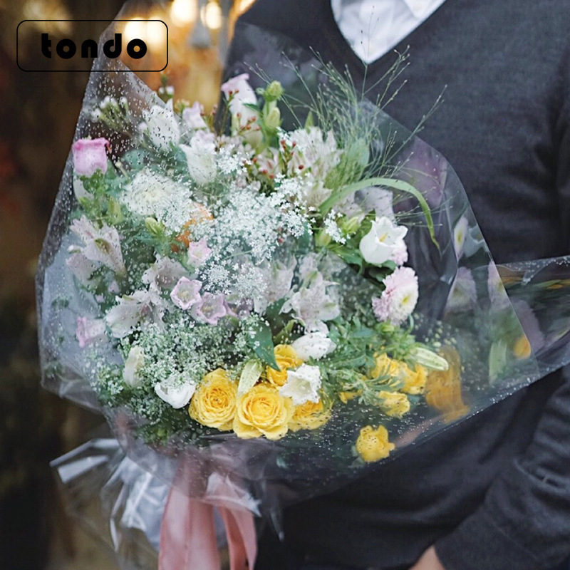 (procesamiento personalizado) papel de vidrio transparente papel de vidrio impresión logotipo florista papel de embalaje de flores