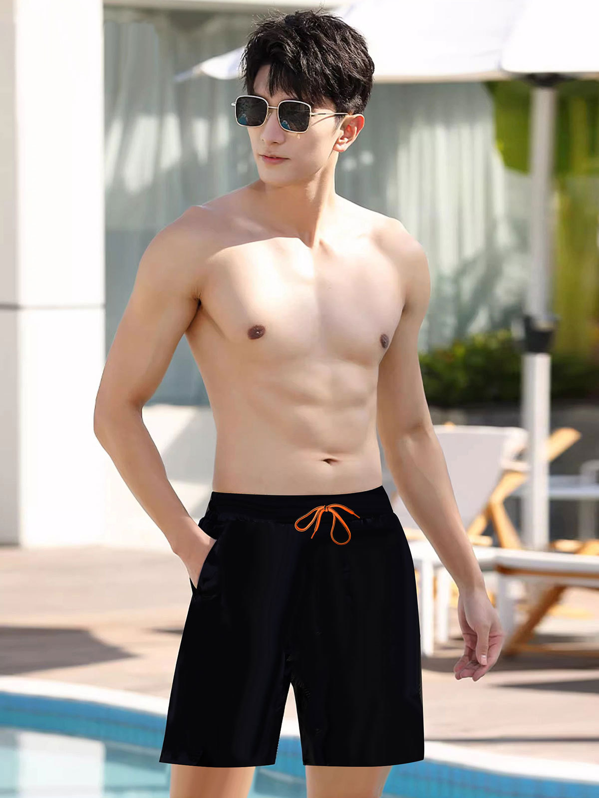 HuRun Pantalones de baño para hombres de cinco puntos para evitar la vergüenza 2024 nuevos pantalones de playa profesionales de secado rápido de tamaño grande con pantalones de baño de bolsillo