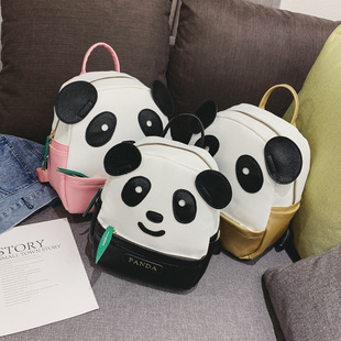 Panda Backpack 2025 New Kindergarten School Bag Cartoon Panda Bamboo Leaf Bag Childlike Cute Pu Fashion Backpack