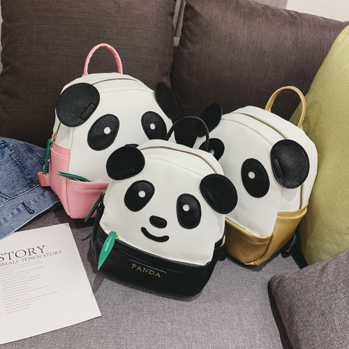 Panda Backpack 2024 New Kindergarten School Bag Cartoon Panda Bamboo Leaf Bag Childlike Cute PU Fashion Backpack