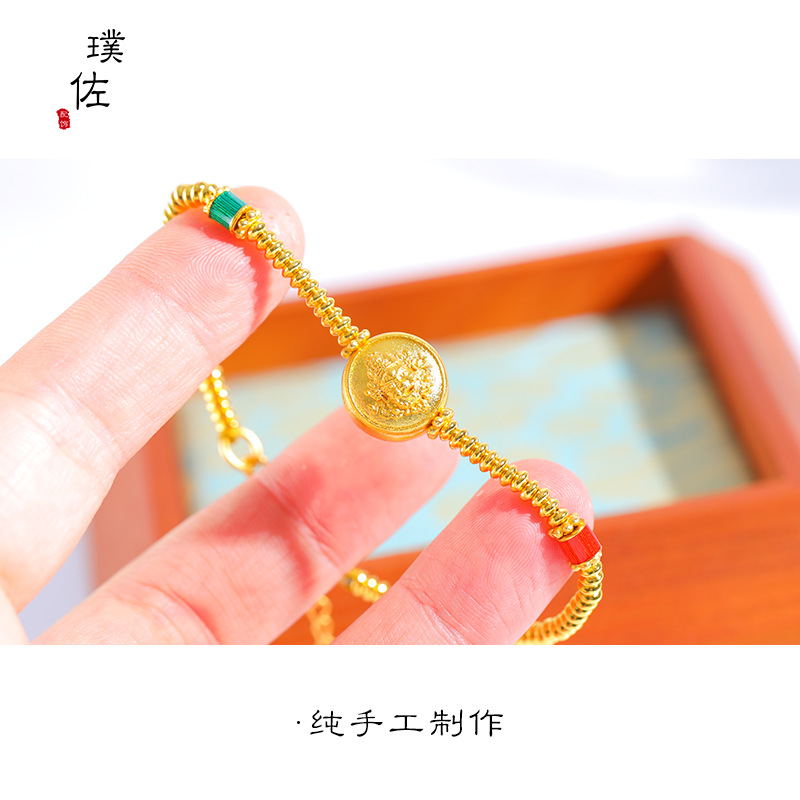 久不掉色越南沙金黃財神通孔古法老金串珠diy配件手鍊手串配飾女
