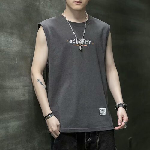 Men's Summer New Trend Thin Sweatshirt Tank Top Loose Puffer Vest Basketball Backless Top Casual Jacket Outerwear