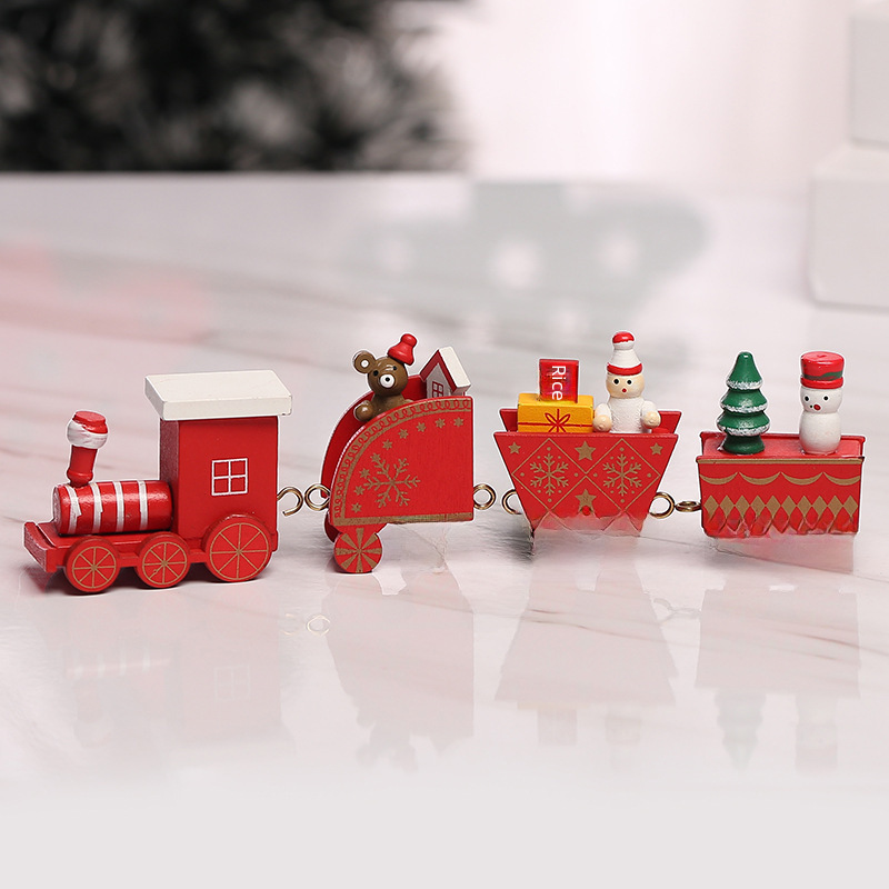 Piiriülesed jõulukaunistused puidust neljaosaline rong laste pühadekingitused akna töölaua ehted_voghion.com