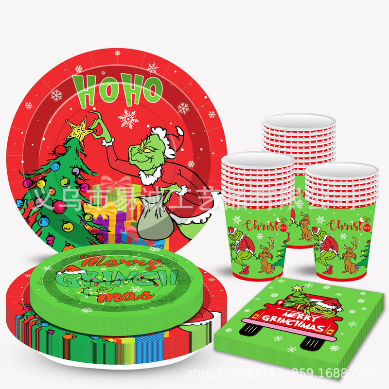 2024 Christmas Grinch Green Hair Monster Theme Decorative Tableware Paper Plate Paper Towel Festival Pie Desktop Arrangement Supplies 2024 Christmas Grinch Green Hair Monster Theme Decorative Tableware Paper Plate Paper Towel Festival Pie Desktop Arrangement Supplies