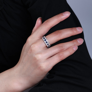 European and American Ins Style Princess Fang Cultivates Sapphire Ring Inlaid with Moissanite 925 Silver Fashion Commuter Couple Ring