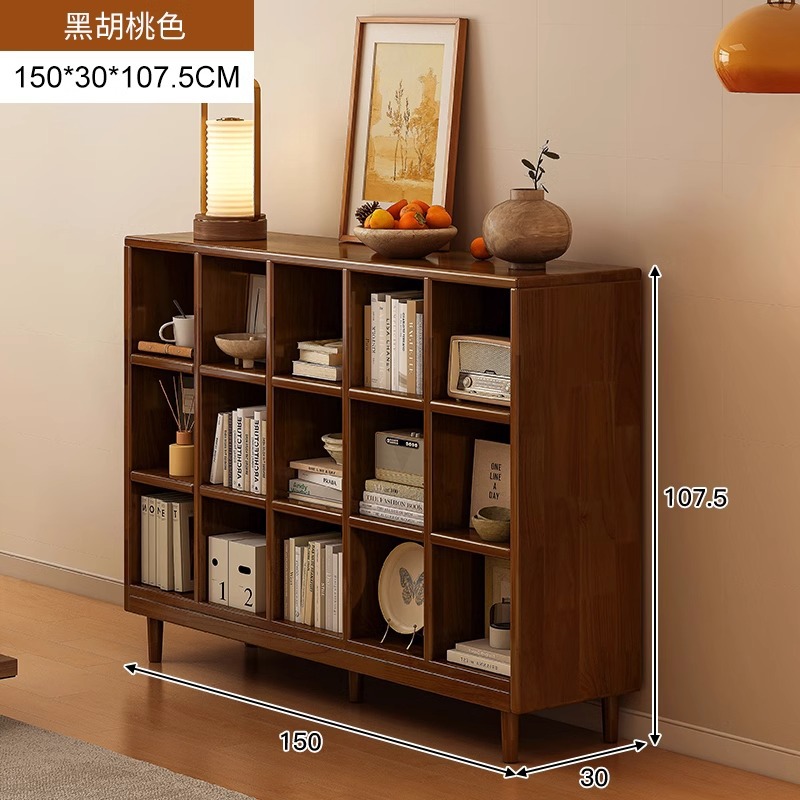 Estantería de madera maciza, cajones de piso a techo, armarios de sala de estar, armarios de rejilla combinados contra la pared, estantes de almacenamiento, estanterías cortas integradas