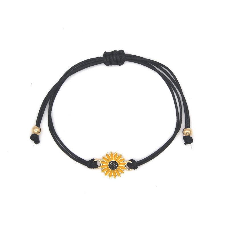 Girasol girasol Margarita pulsera transfronteriza Amazon Venta caliente europea y americana cera hilo tejido amistad aleación pulsera