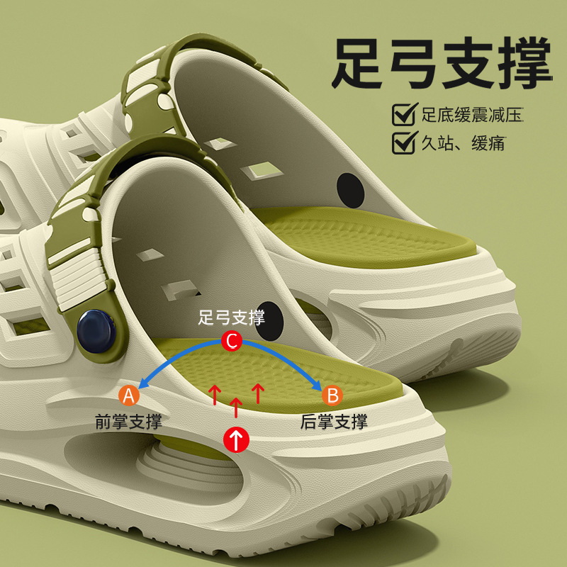 Croc Shoes Men's 2025 Summer New Outer Wear Non-Slip Non-Tiring Foot Arch Support Outdoor Eva Sandals for Men