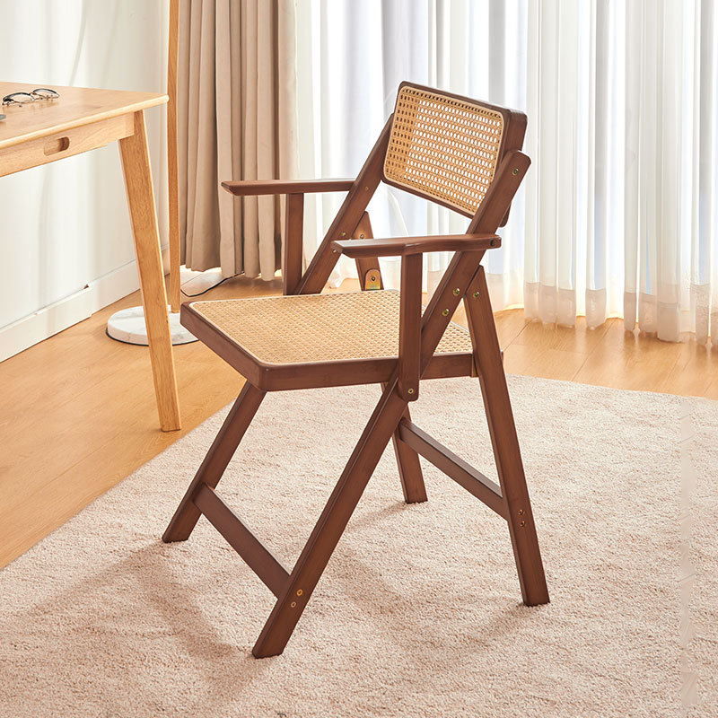 Wabi-Jifeng Silla de ratán Silla plegable con reposabrazos para el hogar Silla de ocio de celebridades de Internet Silla de escritorio y silla de comedor