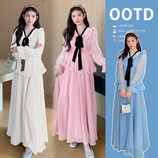 Real Shot of Spring and Autumn New High-End Maternity Wear, Gentle French Niche Ruffled Fairy Maternity Dress