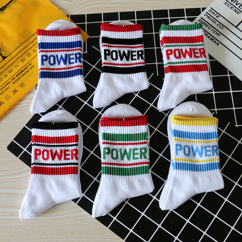 Extremely Fashionable Casual Sports Socks Mid-Calf Men's Socks Letter Power Preppy Style Street Socks Spring, Summer and Autumn Thin Style